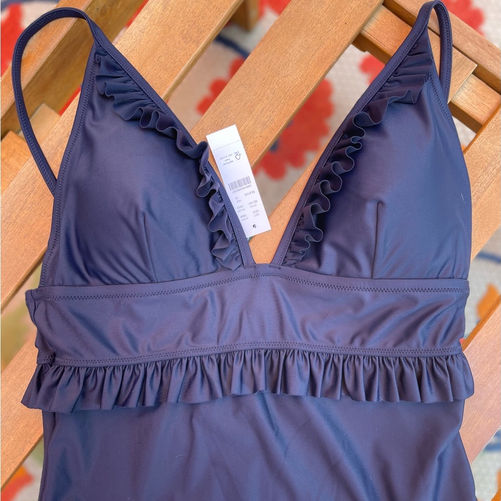 J.Crew NWT Navy one piece Swimsuit ruffles - Picture 9 of 13